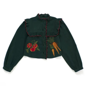 Maison Mangostan - Ribbed Velvet Vegetable Blouse | Green