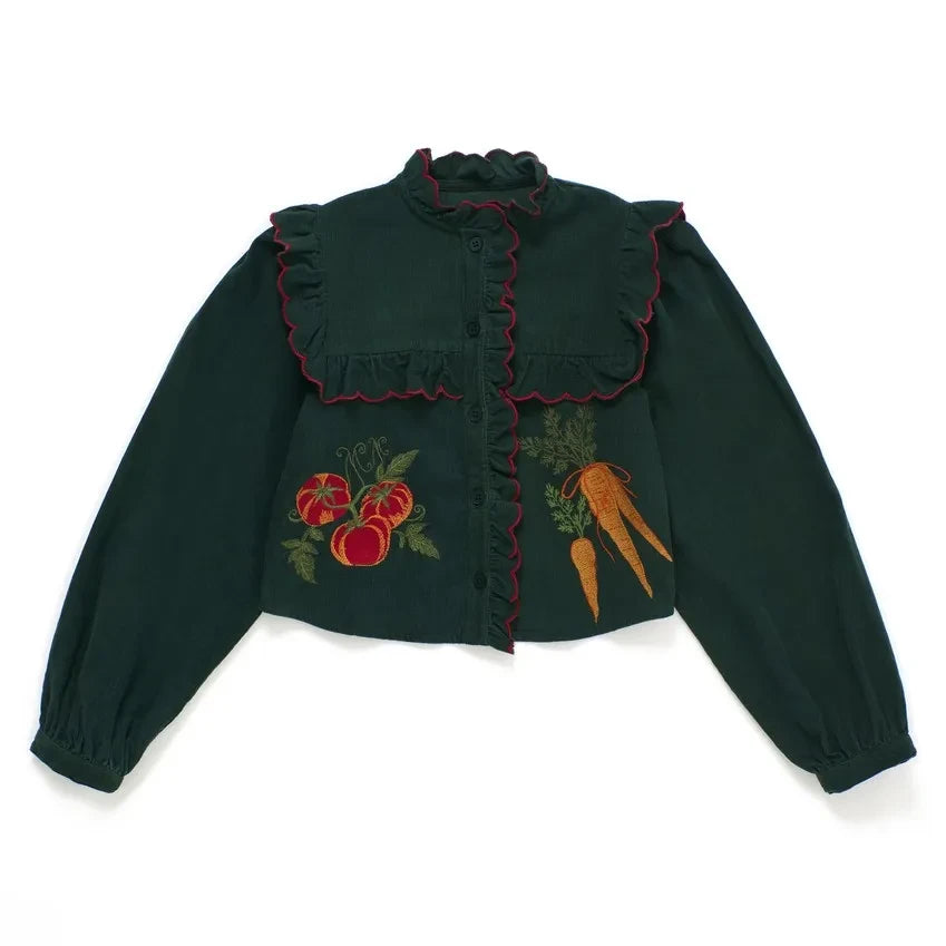 Maison Mangostan - Ribbed Velvet Vegetable Blouse | Green