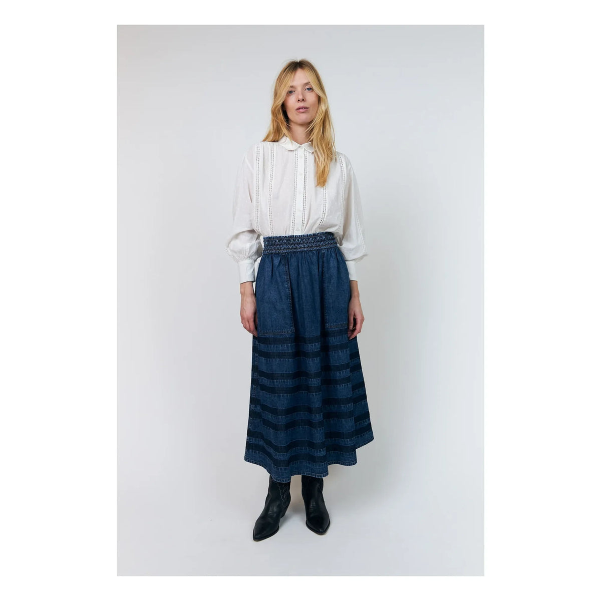 Lollys Laundry - Amond Denim Cotton Skirt | Blue