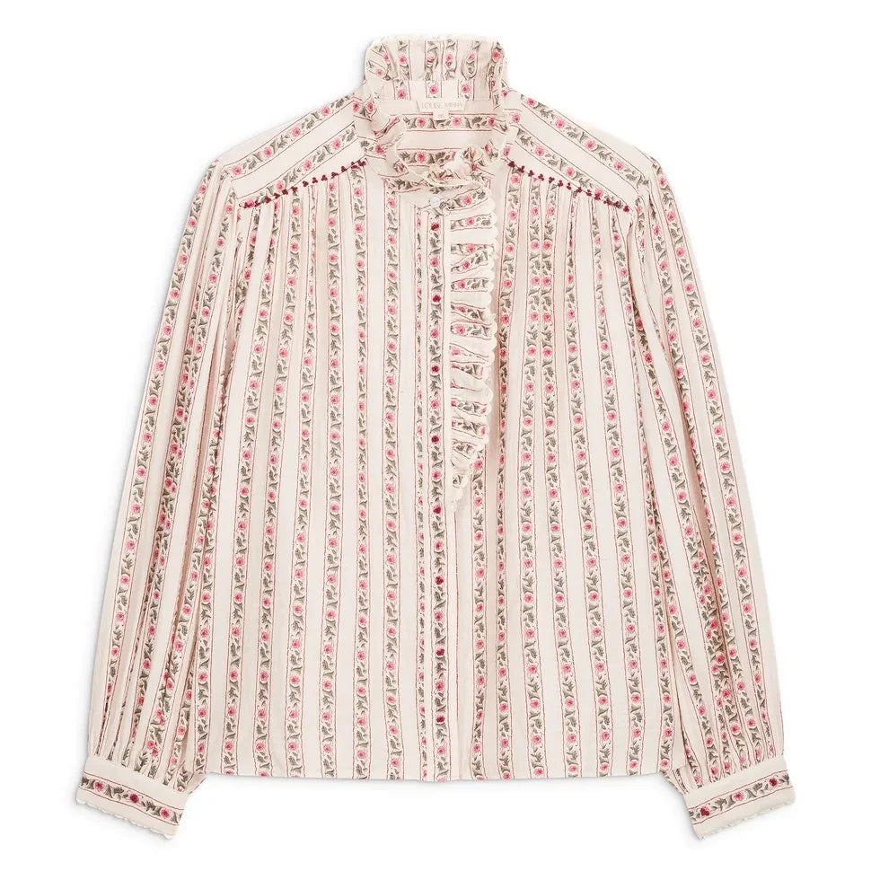 Louise Misha - Cora Organic Cotton Striped Blouse | Cream