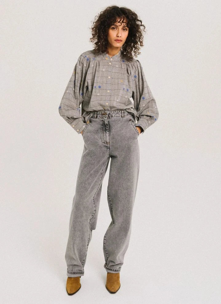 Tinsels - Forest Plaid Cotton Blouse | Grey