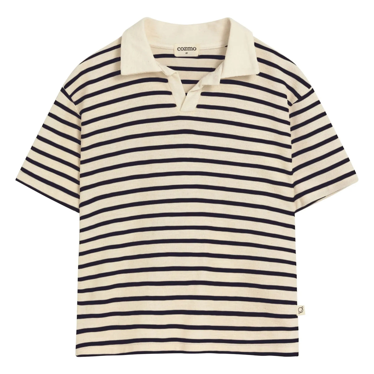Cozmo - Drake Striped Organic Cotton Polo T-Shirt | Navy Blue