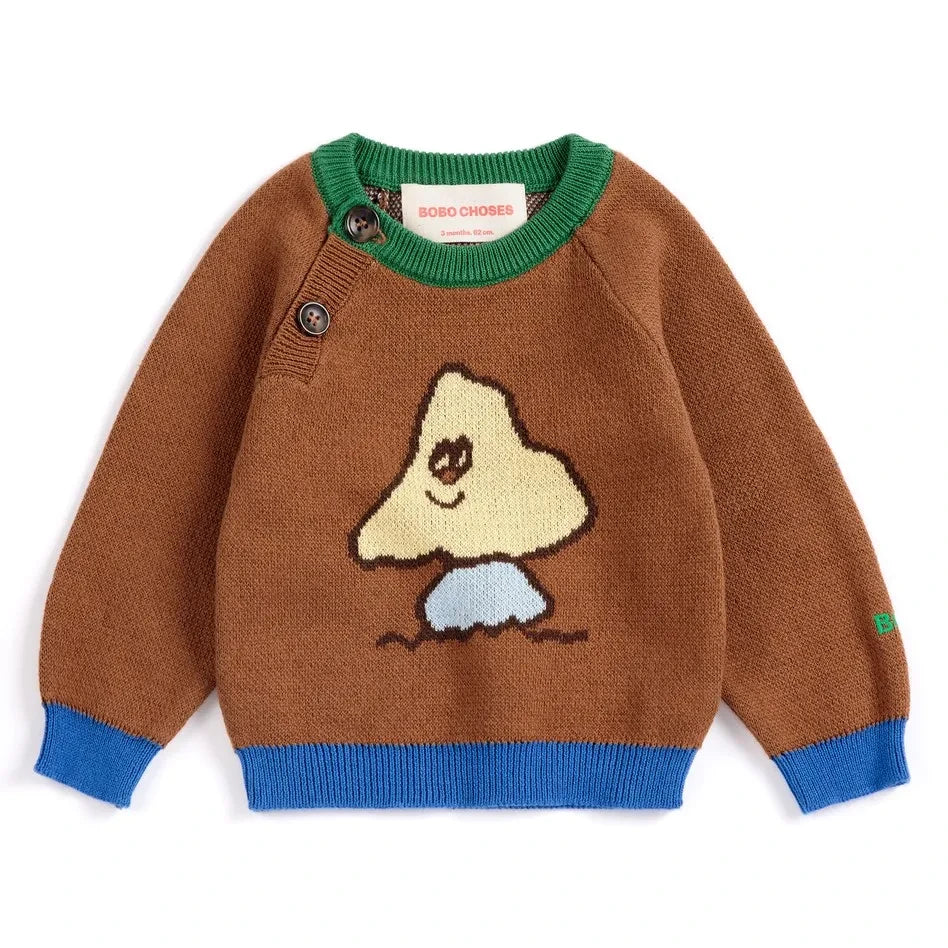 Bobo Choses - Organic Cotton Mushroom Sweater | Brown