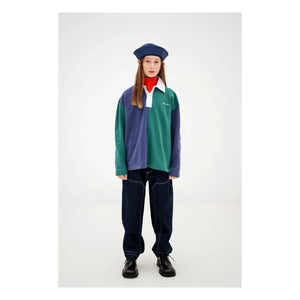 Repose AMS - Striped Organic Cotton Polo Collar Sweatshirt | Green