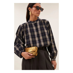 By Bar - Jacquard Checkered Blouse | Navy