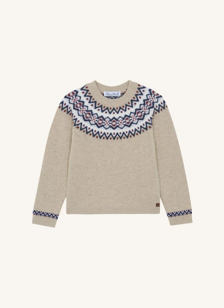 Tartine et Chocolat - Jacquard Winter Wool Sweater | Sand