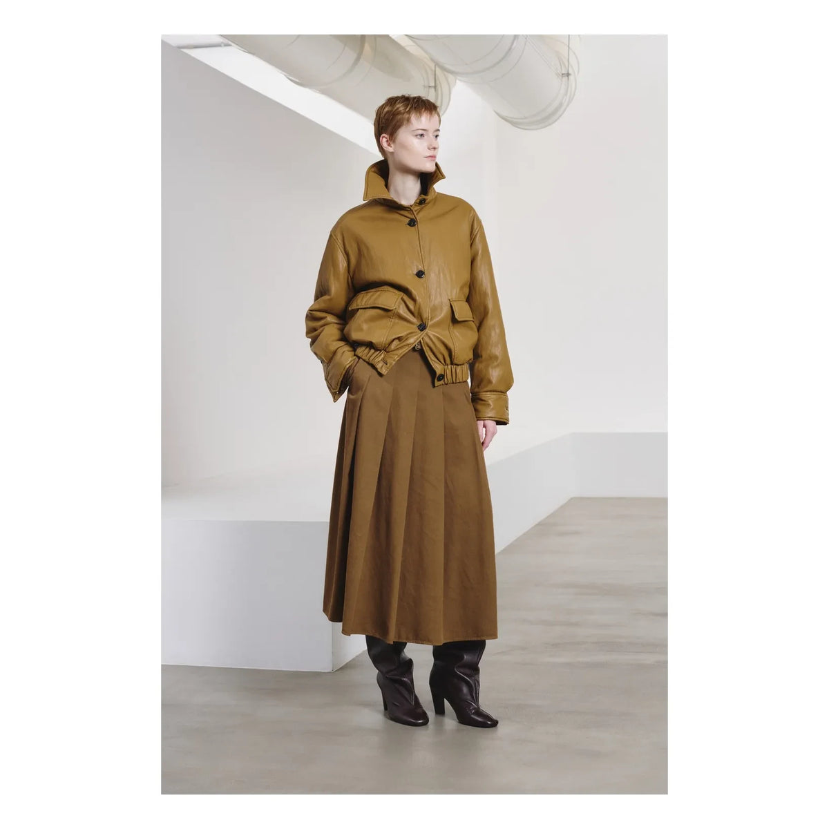 Pomandère - Pleated Cotton and Wool Skirt | Brown