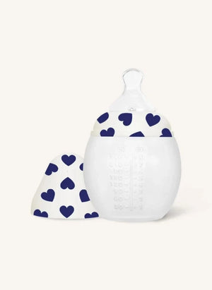 Elhée - Medical Grade Silicone Baby Bottle, Ergonomic "Hearts" Nipple | Dark Blue
