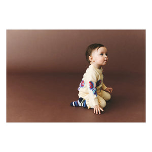 FUB - Fine Knit Merino Wool Baby Sweater, Floral Pattern | Cream