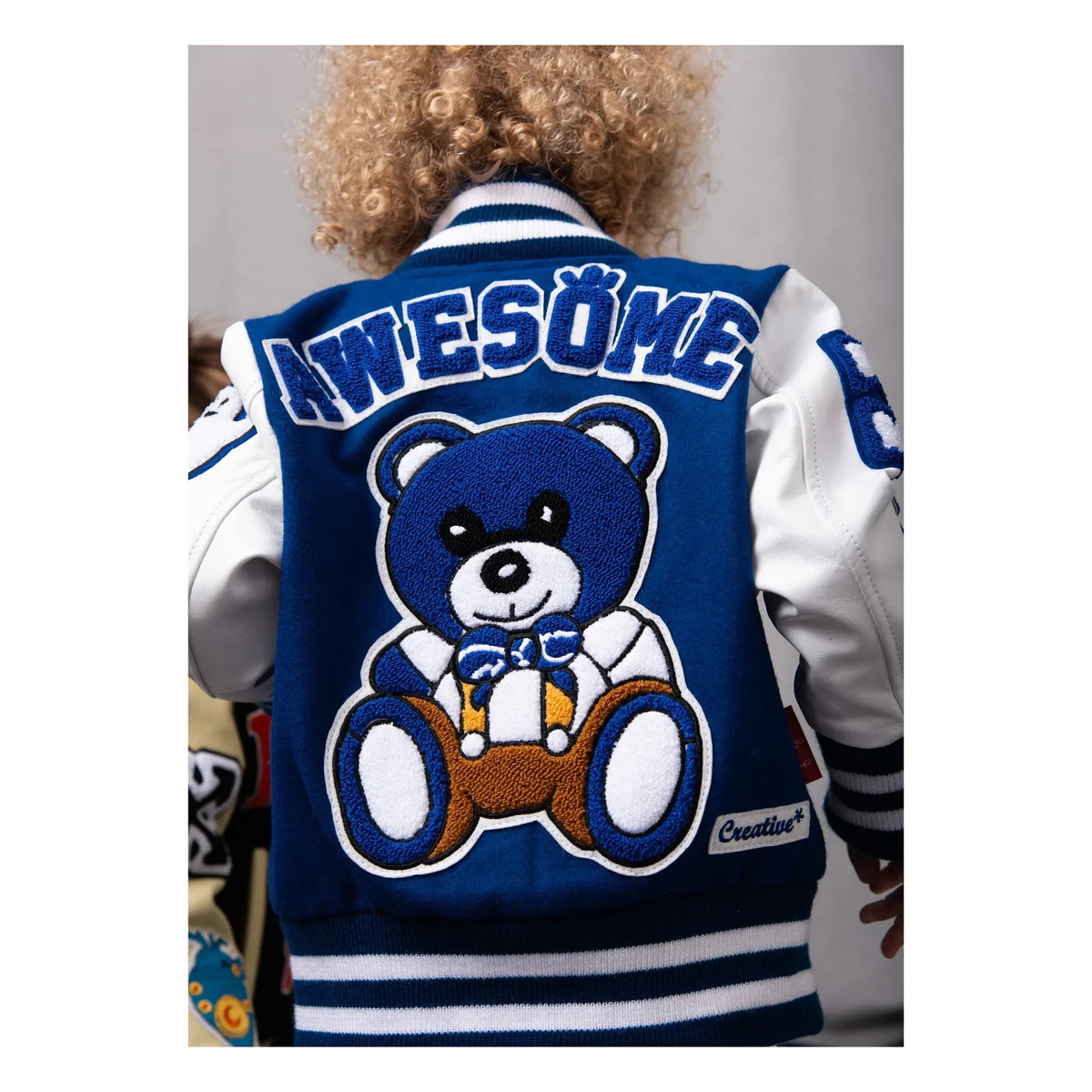Girl Boy - Leather Patch Awesome Letterman Bomber Jacket | Blue
