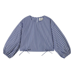 The Tiny Big Sister - Striped, Balloon Sleeve Blouse | Navy