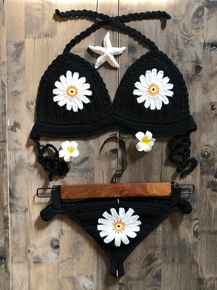 Jesminda - Bohemian Bikini Set with Knitted Floral Pattern