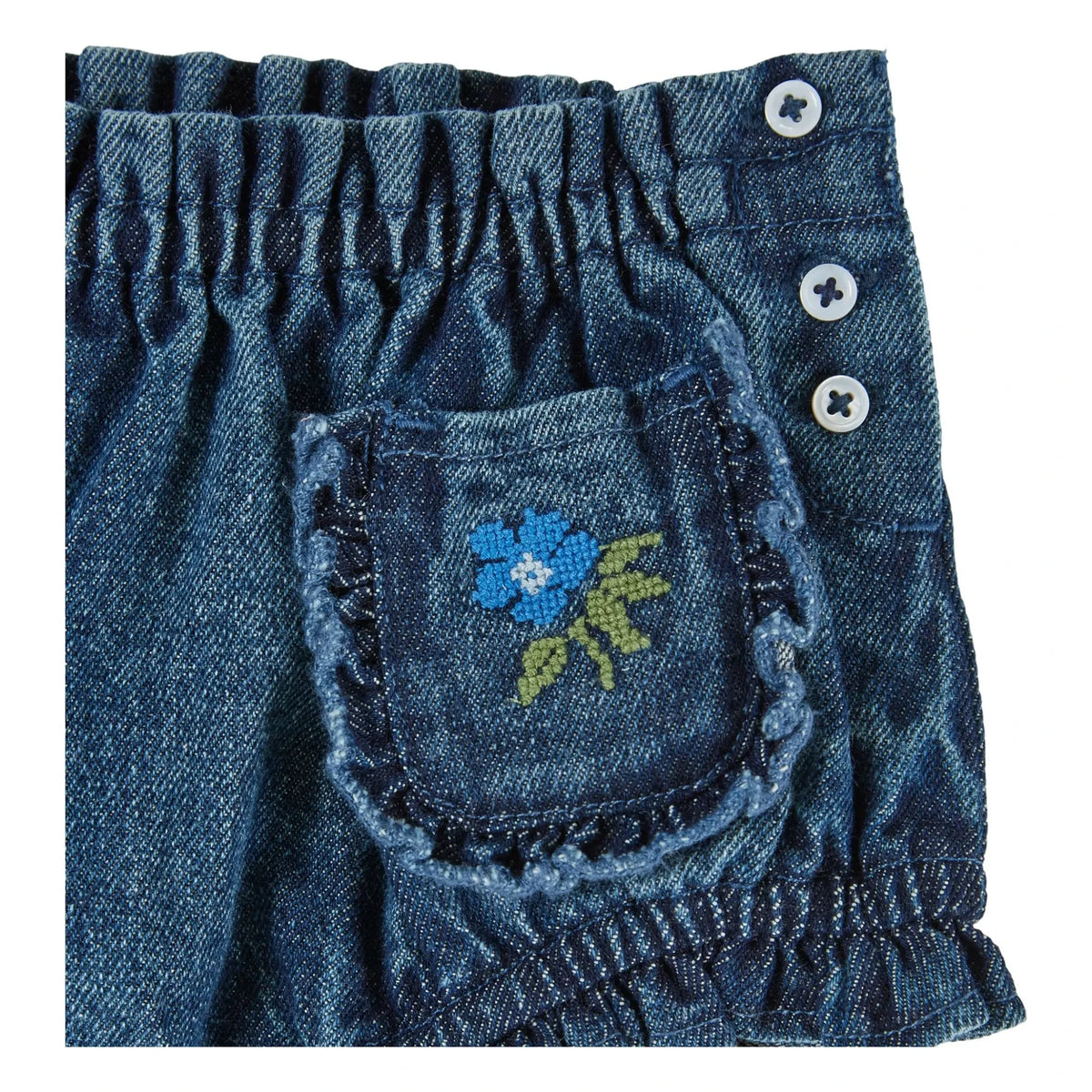 Emile et Ida - Embroidered Denim Bloomer | Dark Blue