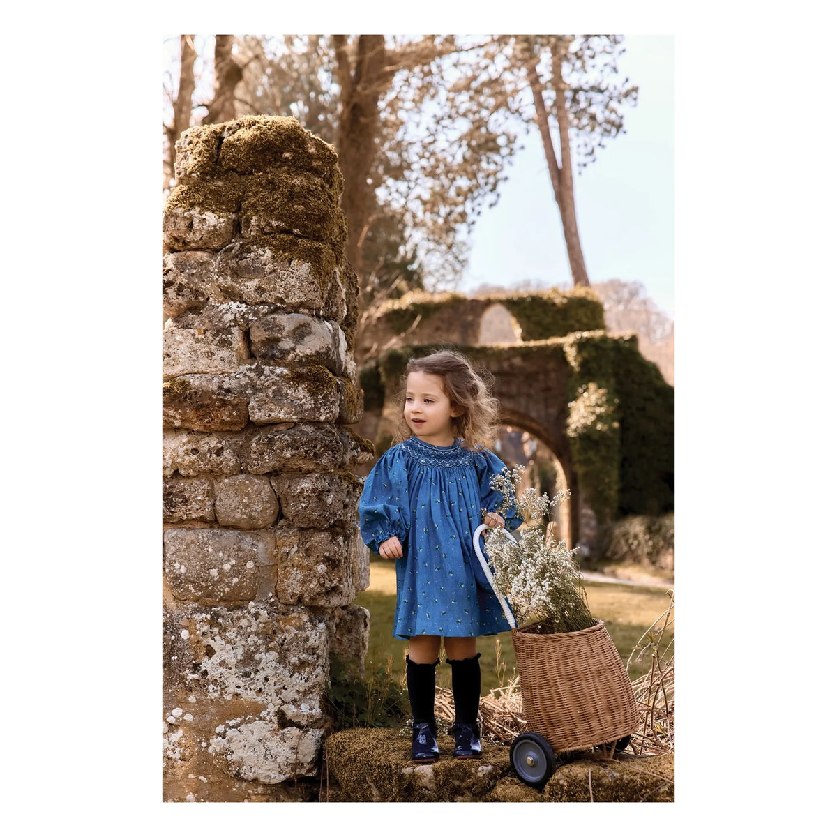 Tartine et Chocolat - Flower Bouquet Gathered Dress | Dark Blue