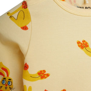 Mini Rodini - Baby Romper Bodysuit Rabbits Organic Cotton | Yellow