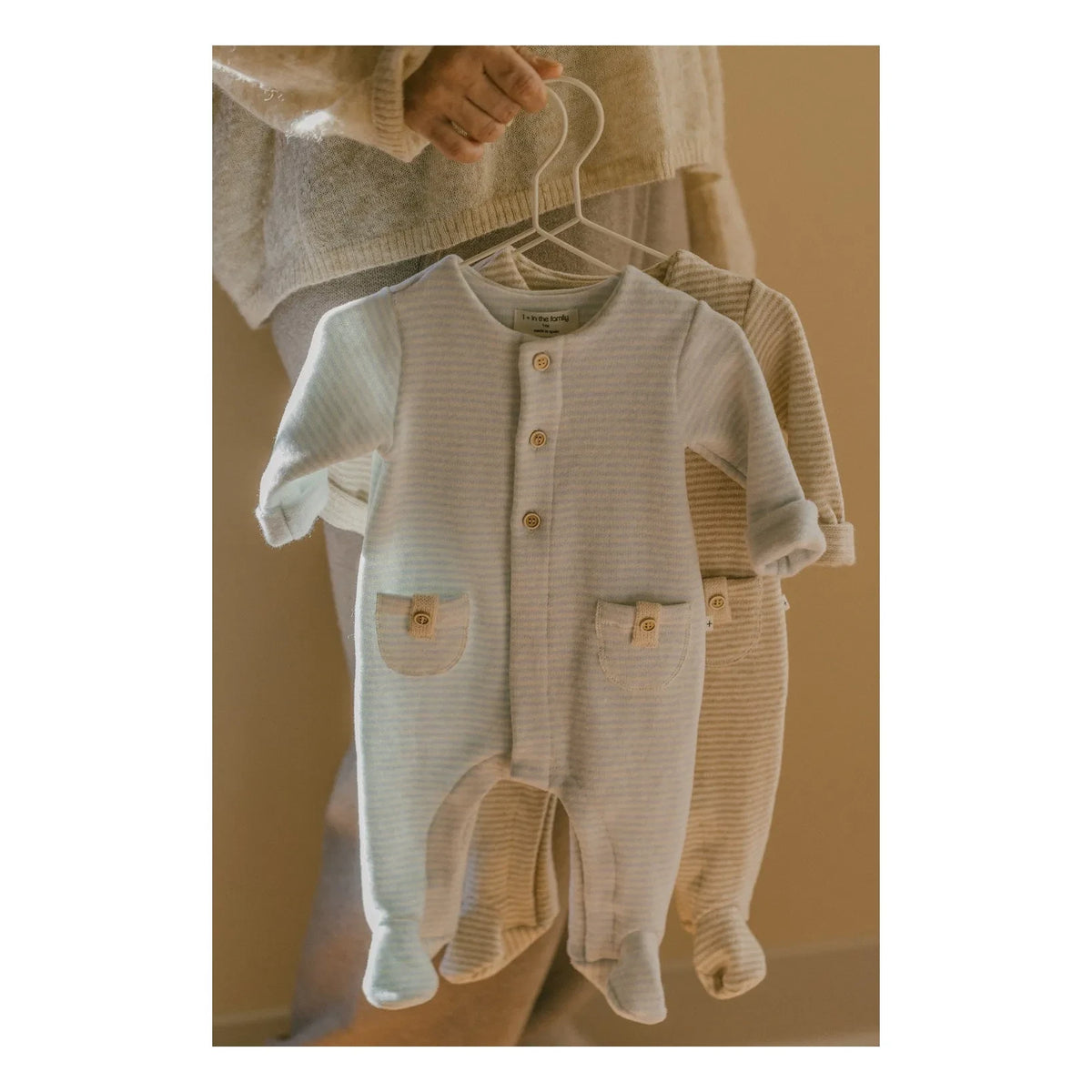 1+ in the family - Metz Striped Footed Onesie | Light Blue