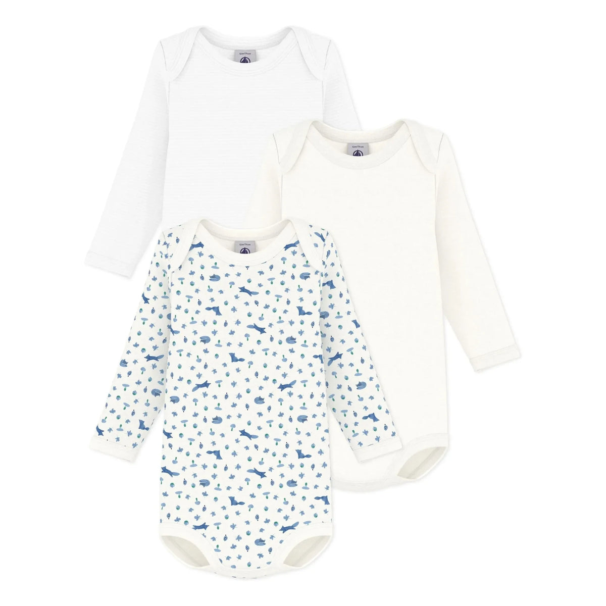 Petit Bateau - 3-Pack Organic Cotton Fox Bodysuit Set | Blue