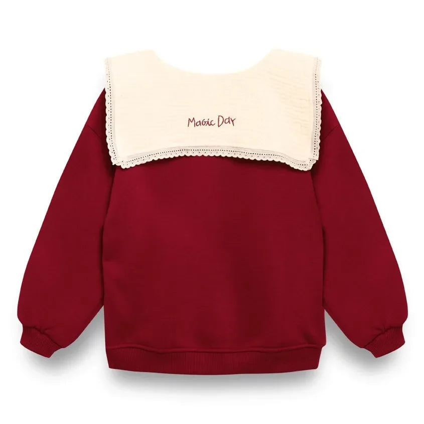 birinit - Embroidered draped collar organic cotton sweatshirt | Burgundy