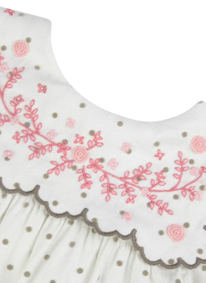 Tartine et Chocolat - Embroidered Collar Dotted Wavy Dress | Ecru