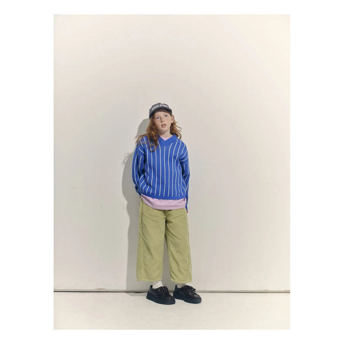 Main Story - Organic Cotton Striped V-Neck Sweatshirt | Electric blue