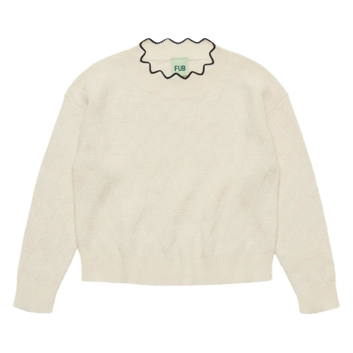 FUB - Harlequin Fine Knit Merino Wool Sweater | Cream