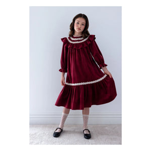 petite Amalie - Lace Ruffle Collar Dress | Cherry Red