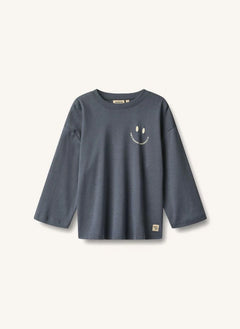 Wheat - Axe Print Smiley Organic Cotton T-shirt | Grey Blue