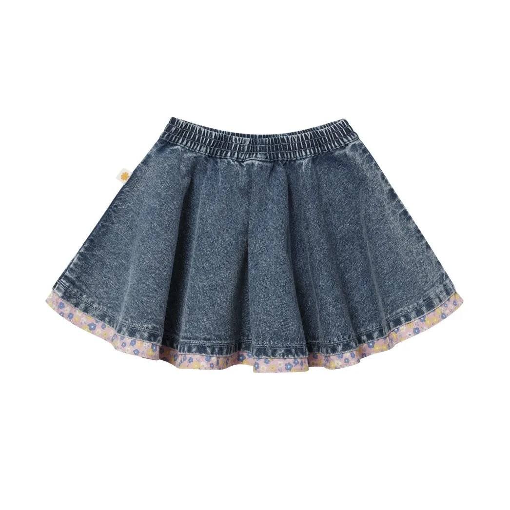 Goldie + Ace - Blue Denim Floral Pattern Skirt