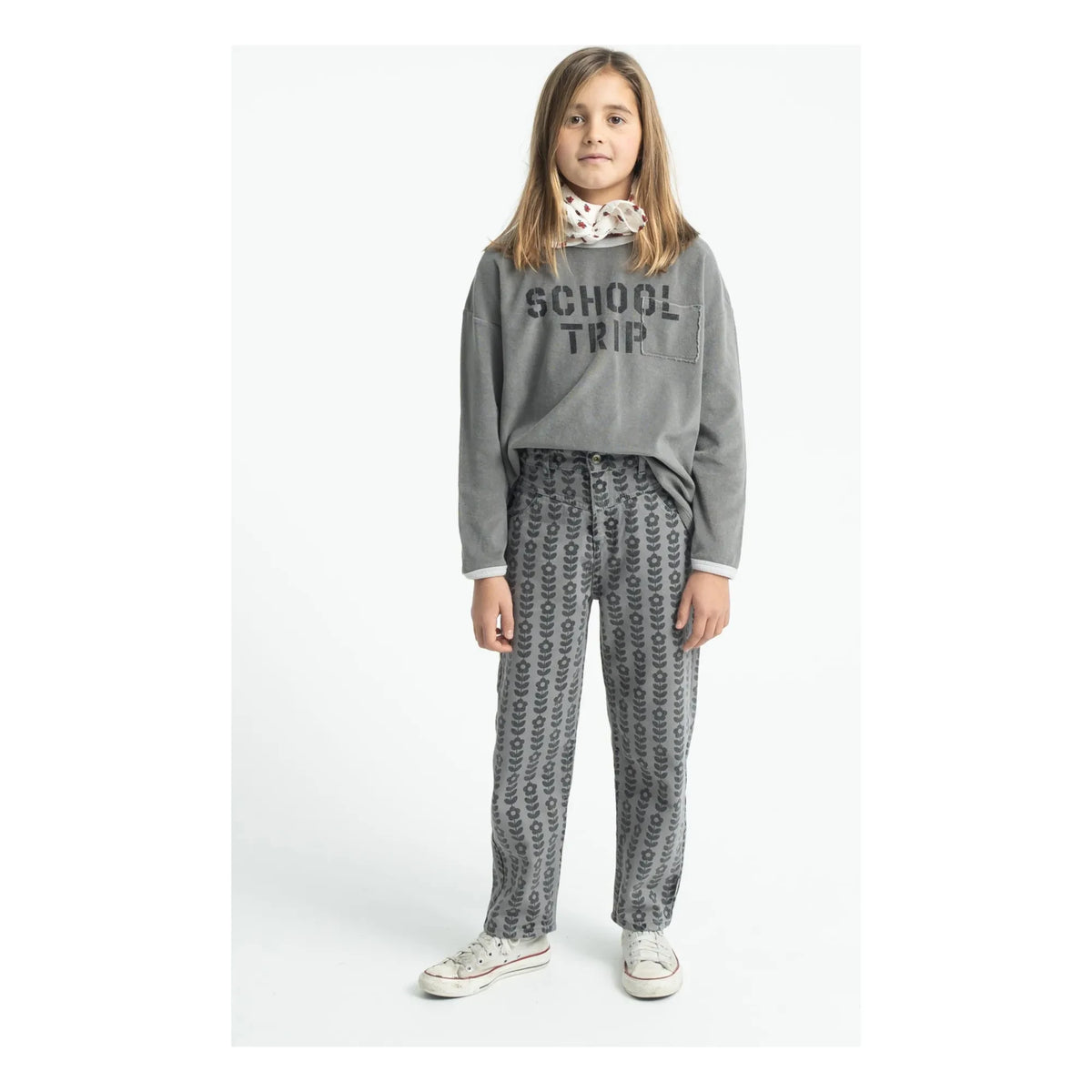 Piupiuchick - Organic Cotton Floral Print Trousers | Gray