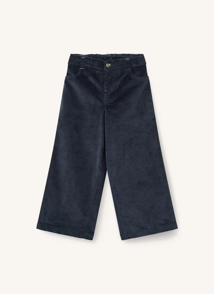 Copenhagen Colors - Ruched Embroidered Bow Detail Wide Fit Organic Cotton Ribbed Corduroy Trousers | Navy