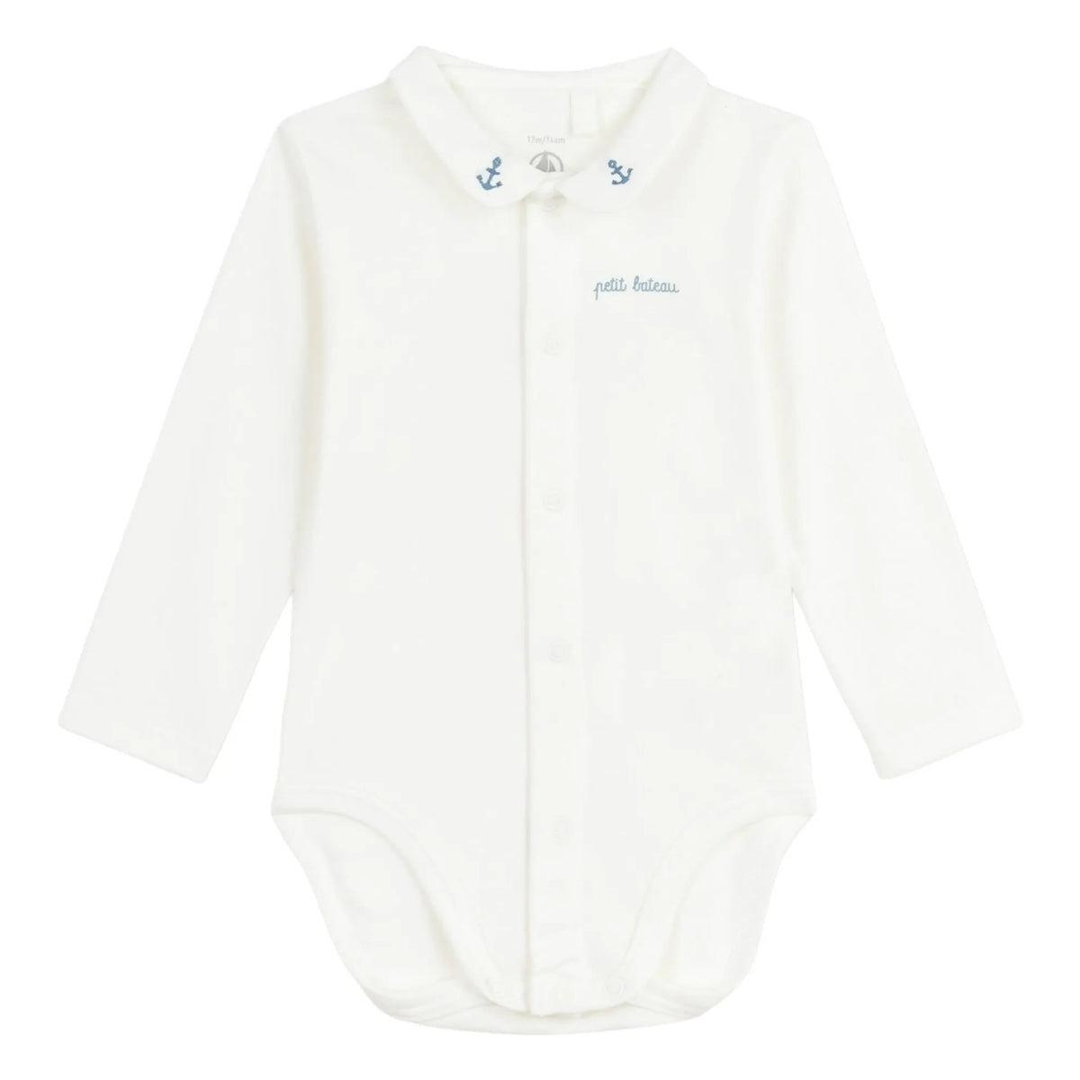Petit Bateau - Organic Cotton Embroidered Collar Bodysuit | Blue