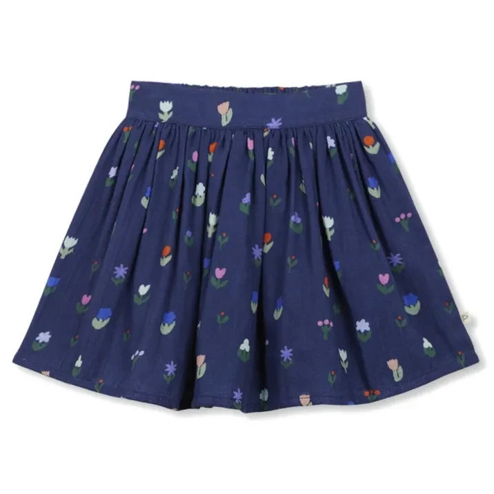 Arsène et Les Pipelettes - Organic Cotton Floral Print Skirt | Dark Blue