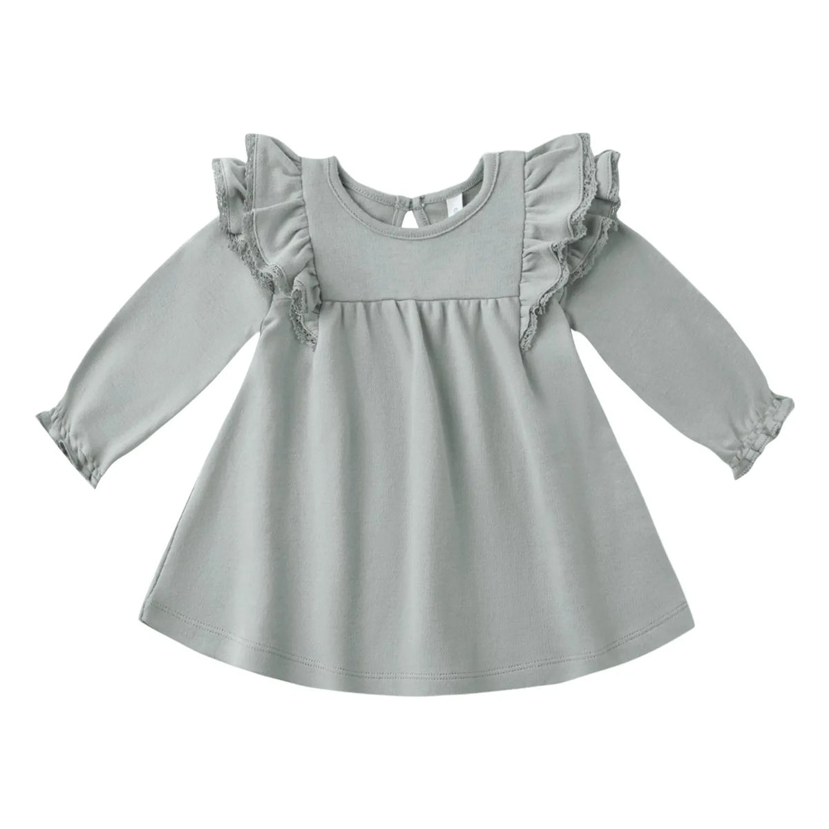 Quincy Mae - Organic Cotton Ruffled Dress | Gray Blue