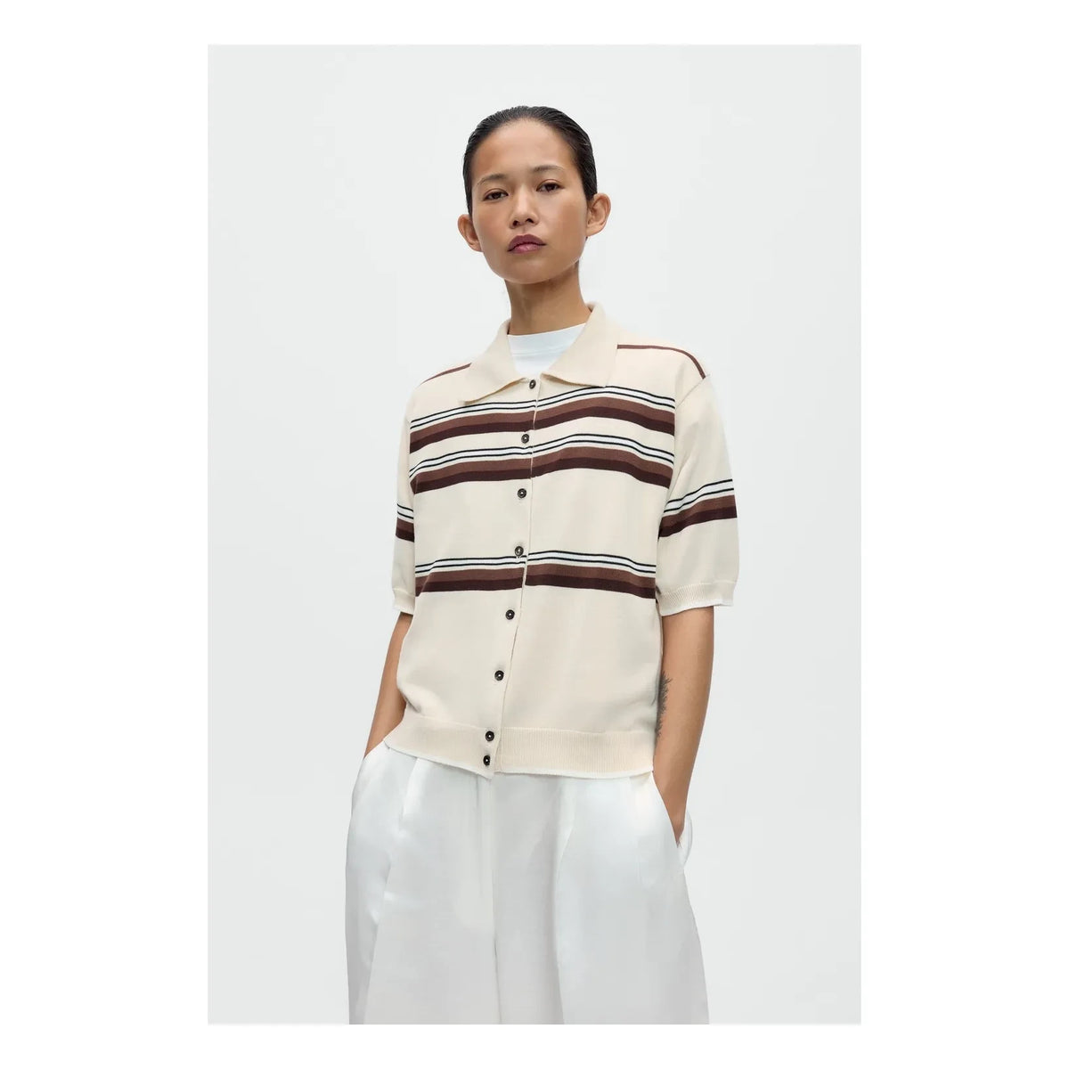 Cordera - Striped Cotton Polo Shirt | Beige