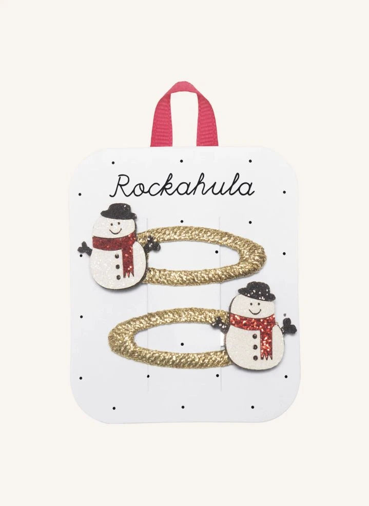 Rockahula Kids - Set of 2 Glitter Snowman Hair Clips | White