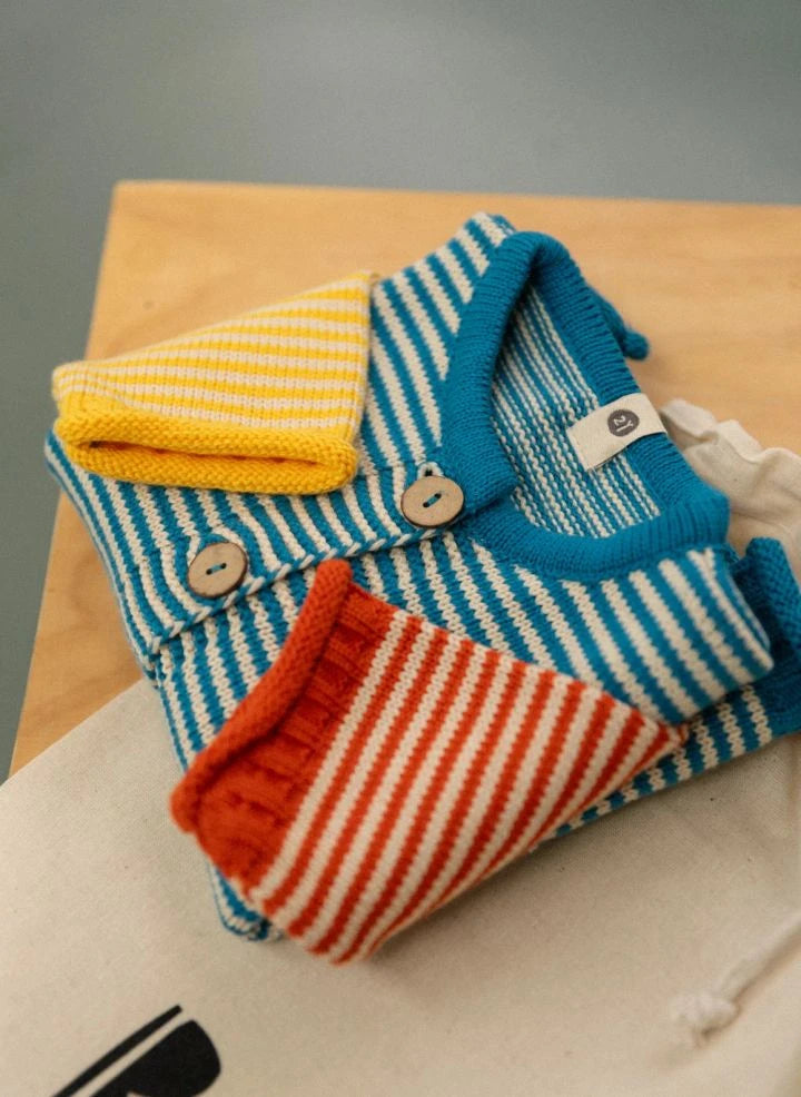 Bayiri - Striped Snail Organic Cotton Cardigan | Mavi