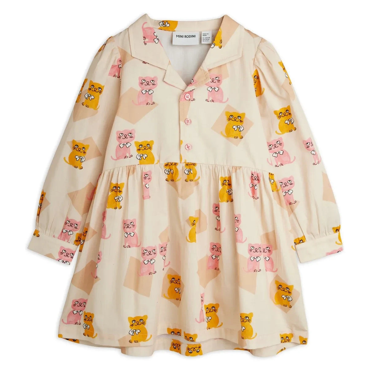 Mini Rodini - Organic Cotton Kitten Dress | Cream