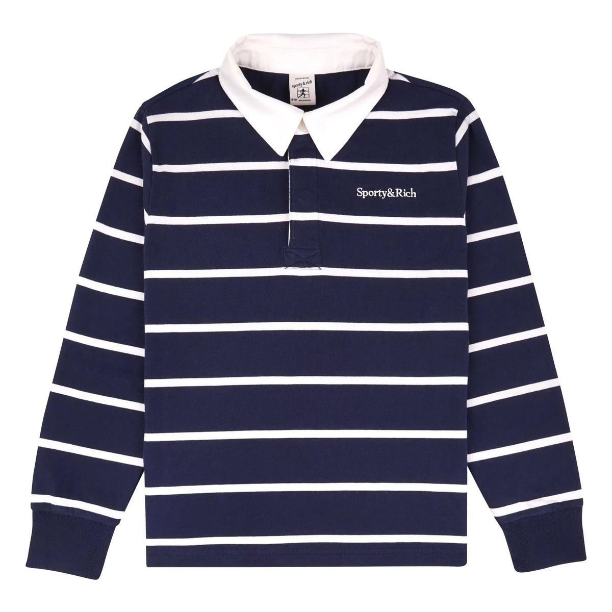 Sporty & Rich - Rugby Polo Serif Logo Striped | Navy Blue