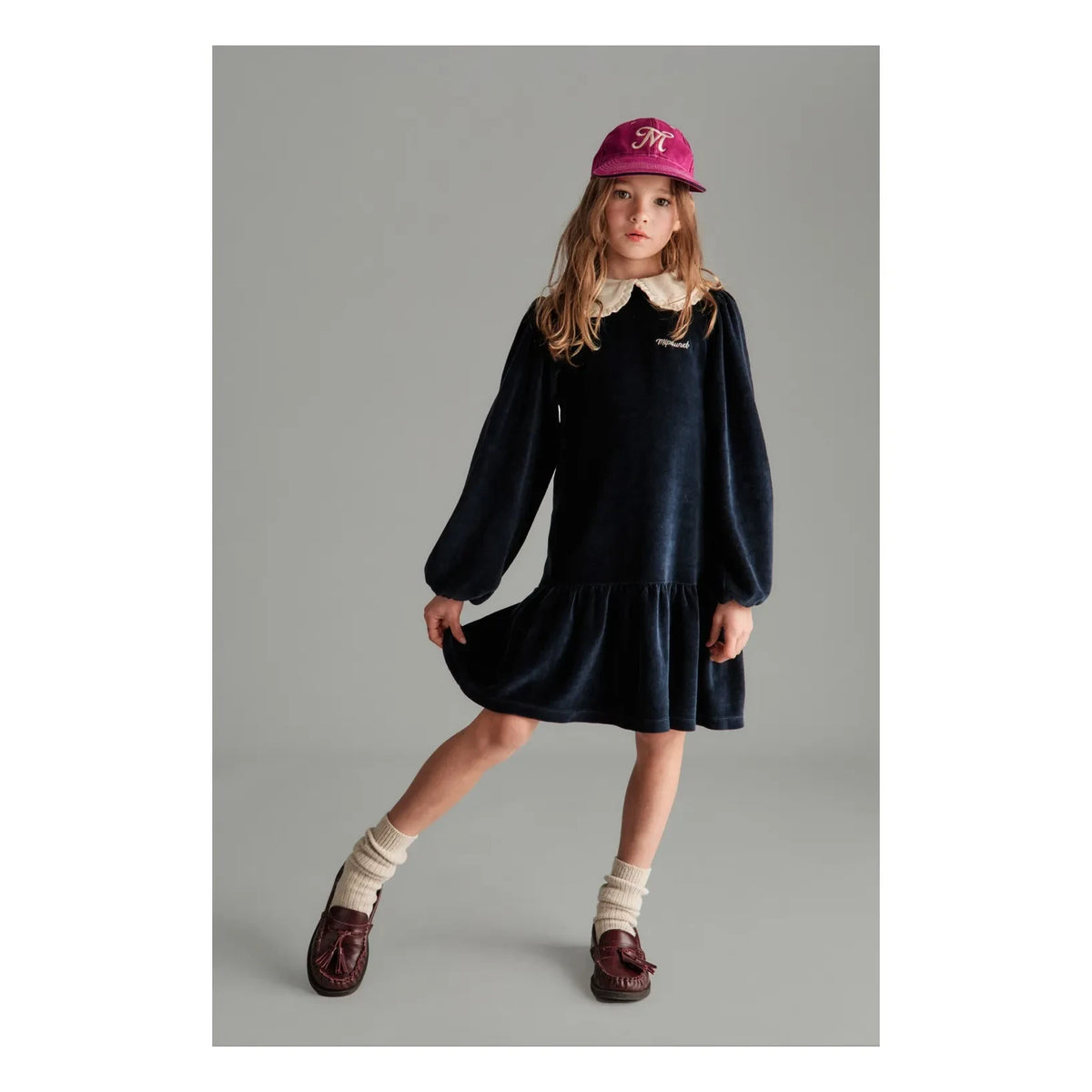 Mipounet - Margot Velvet Peter Pan Collar Dress | Night Blue