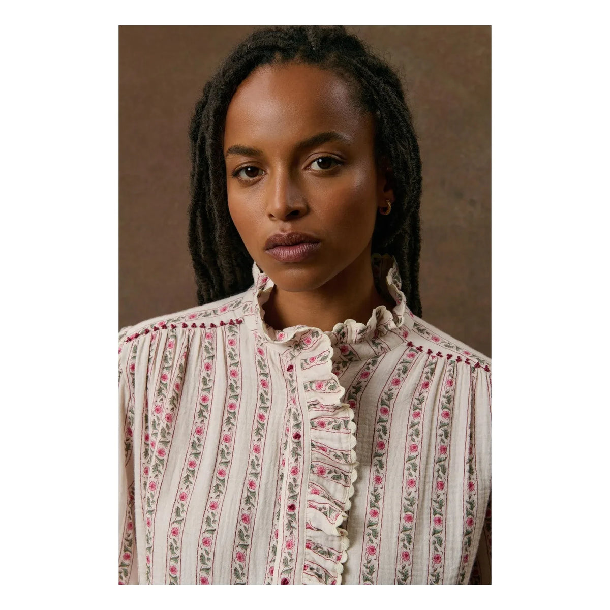 Louise Misha - Cora Organic Cotton Striped Blouse | Cream
