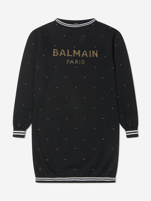 Balmain Girls Wool Knitted Logo Dress