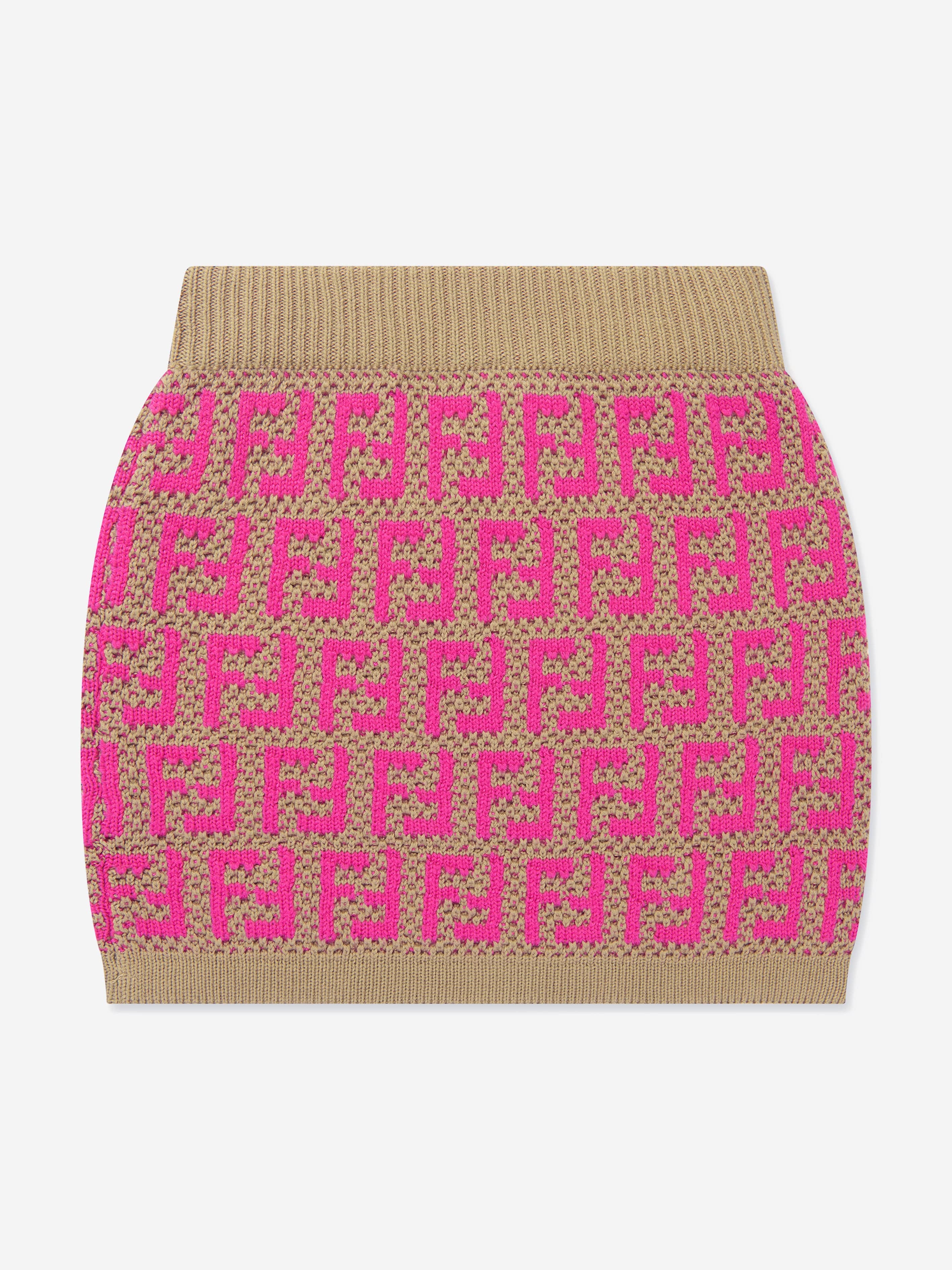 Fendi Girls Knitted FF Logo Skirt in Pink