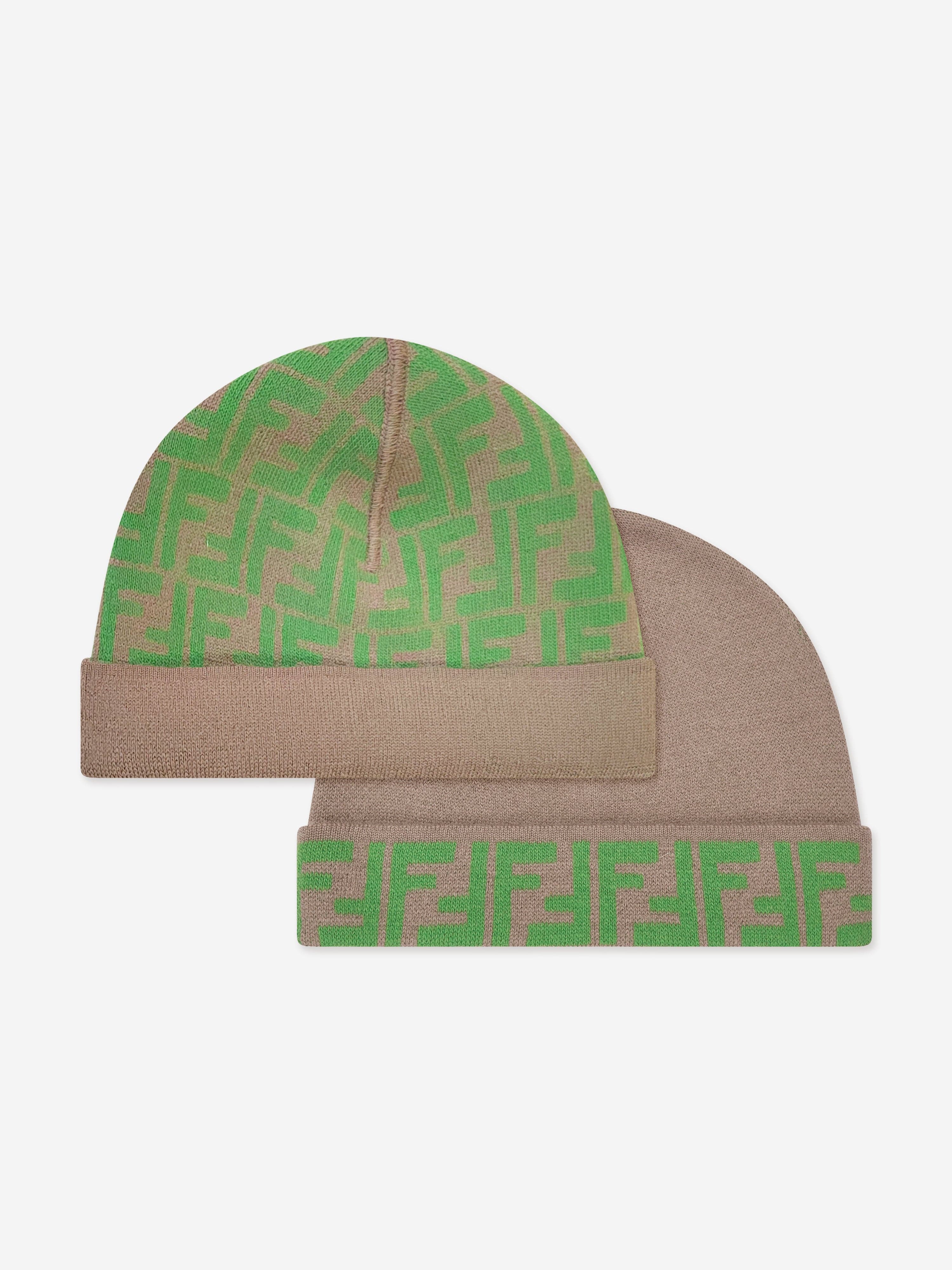 Fendi Kids FF Logo Reversible Beanie in Beige
