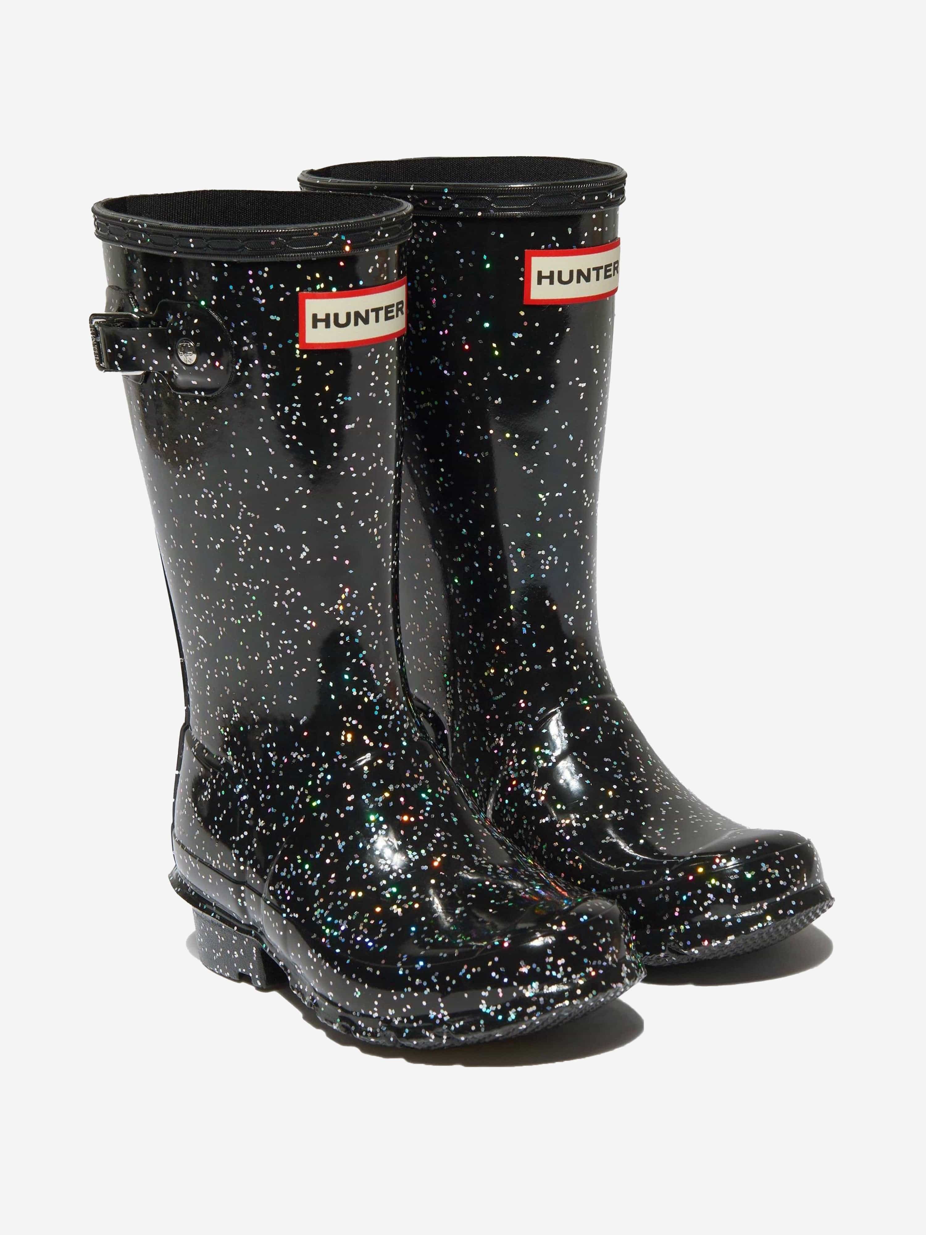 Hunter Girls Original Giant Glitter Wellingon Boots in Black