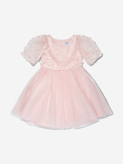 iAMe Girls Short Sleeve Embroidered Dress in Pink