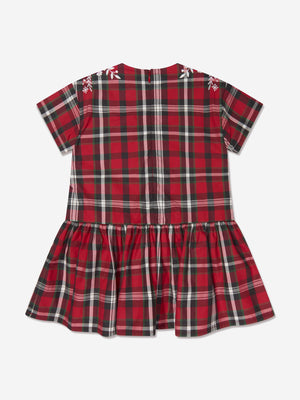 KENZO Girls Checked Embroidered Dress in Red