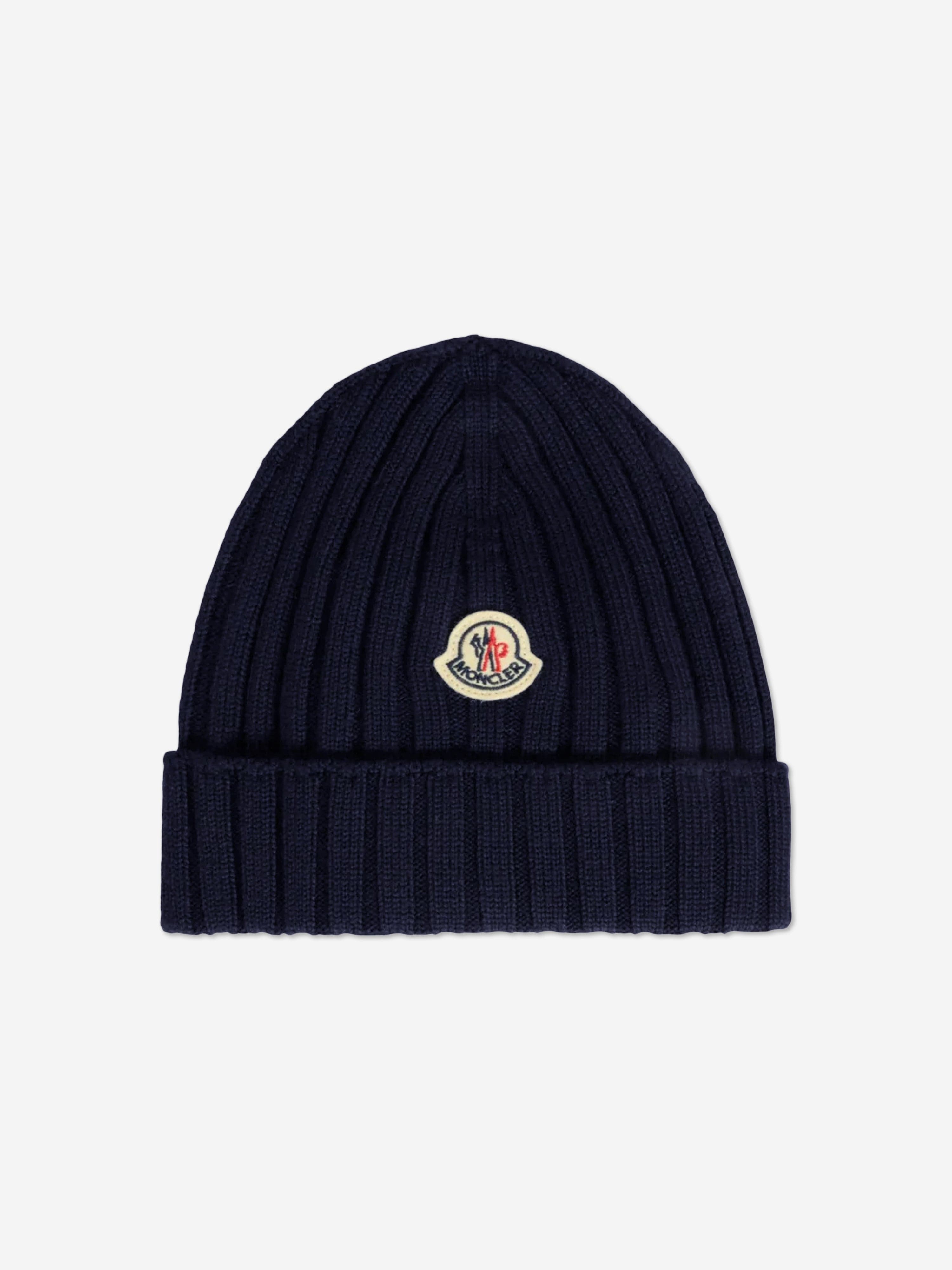 Moncler Enfant Baby Wool Beanie Hat in Navy