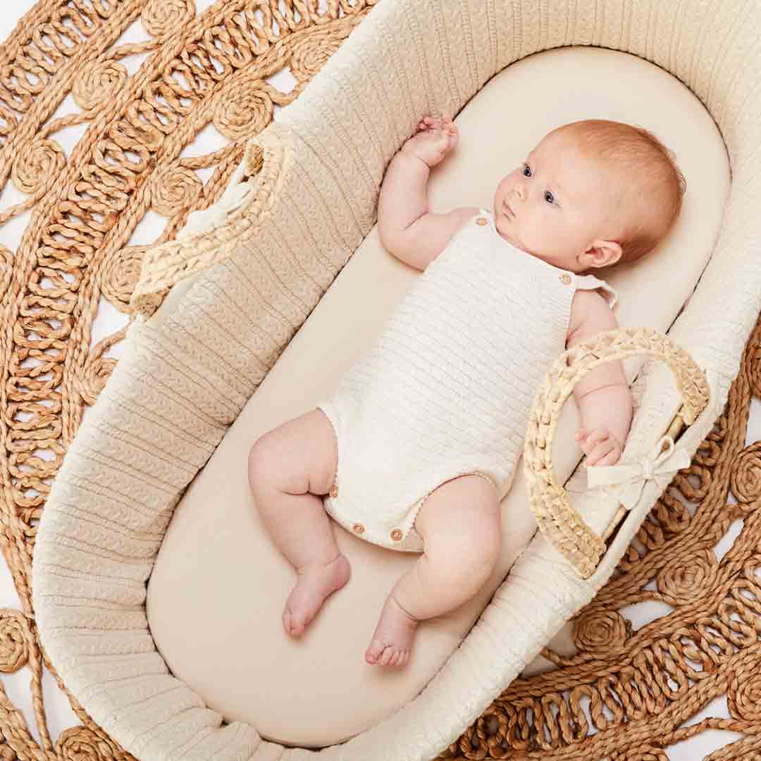 The Little Green Sheep Organic Knitted Moses Basket Bundle - Linen-Moses Baskets- | Natural Baby Shower