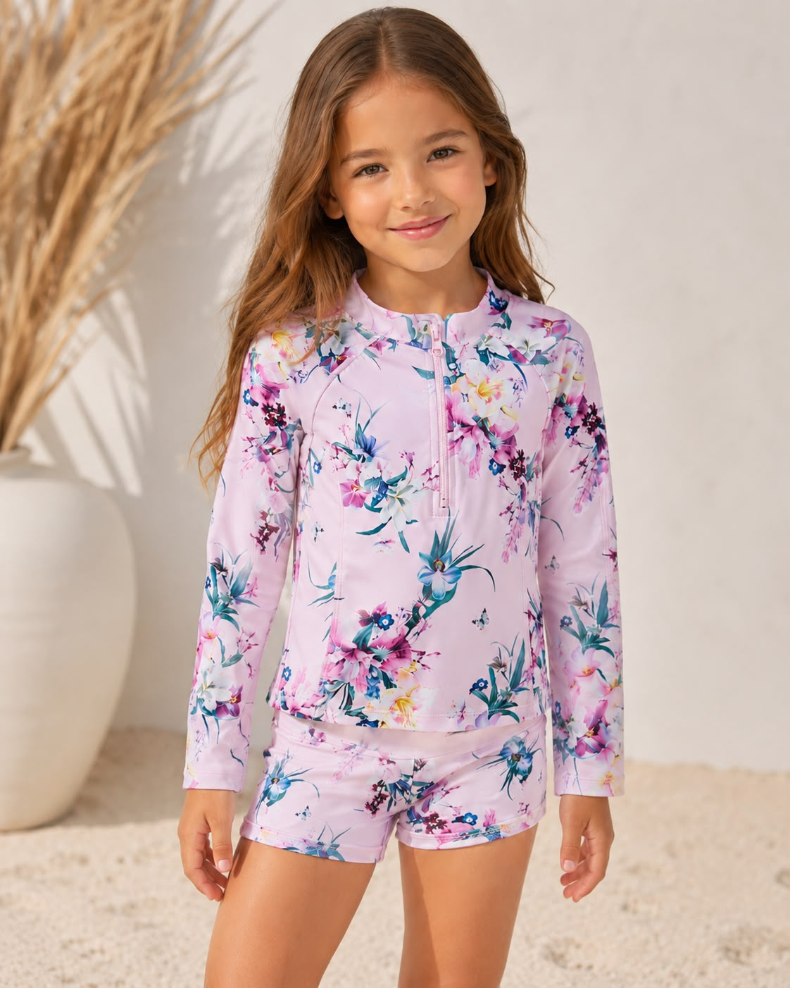 Lipsy London - Girls' Two-Piece Beach Dress Set (Long Sleeves and Shorts)