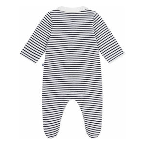 Petit Bateau - Striped Velvet Organic Cotton Dors Bien Pajamas | Dark Blue